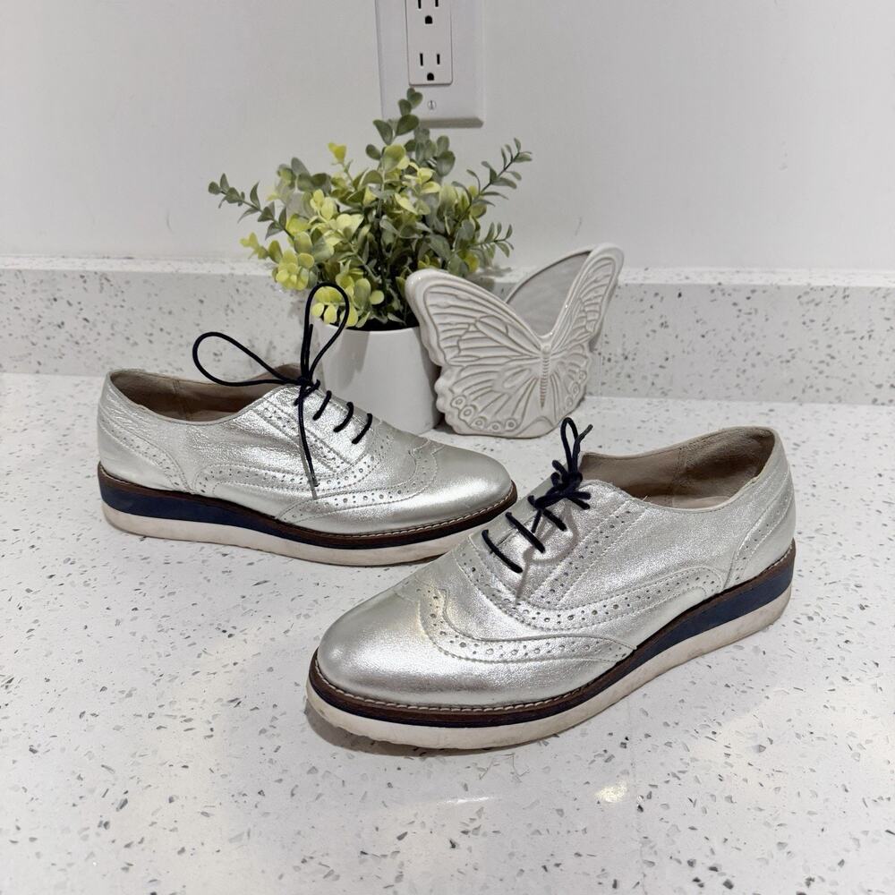 Boden Silver Nina Platform Brogues Shoes Size 39 KD